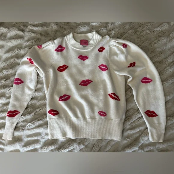 Kate Spade Lips Mockneck Sweater XL White/Pink/Red - Picture 3 of 9